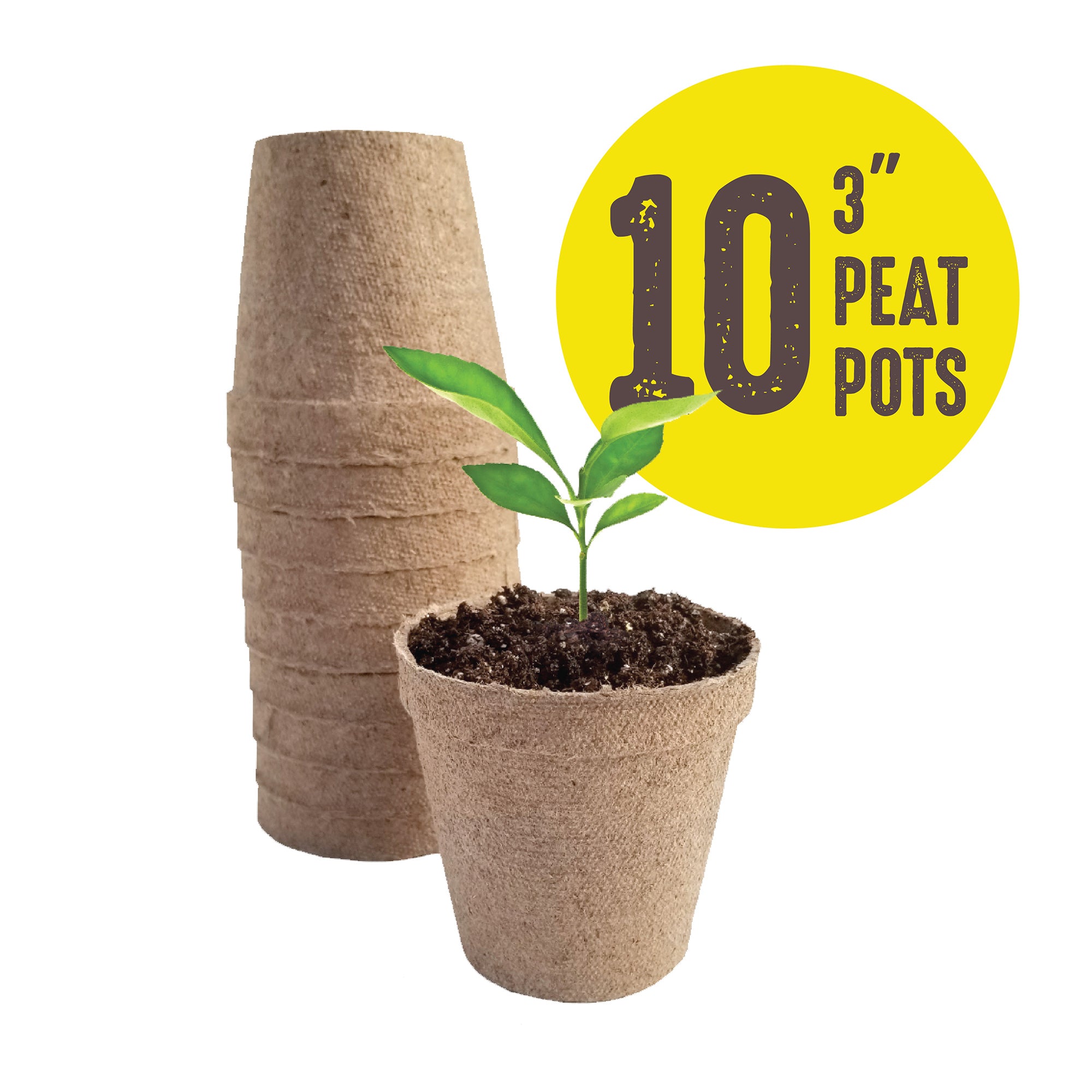 A stack of brown 3 inch Jiffy biodegradable peat pots